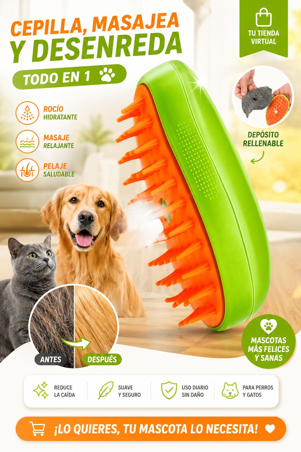 Ultra Cepillo a Vapor Para Mascotas
